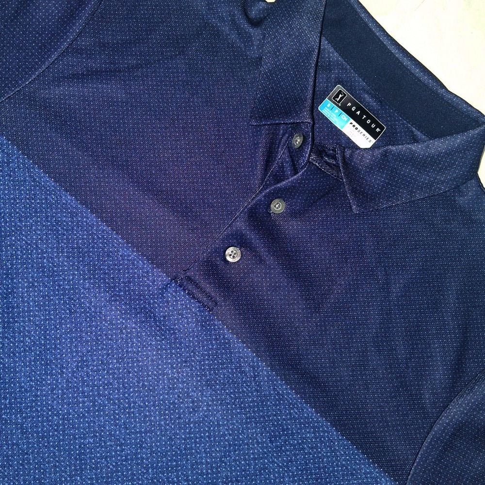 PGA Tour Pro Series Mens Small Blue Colorblock Micro Dot Golf Polo Shirt S